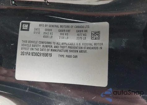 2012 Chevrolet Camaro 2Ls z USA, uszkodzony, nr VIN 2G1FA1E36C9169619